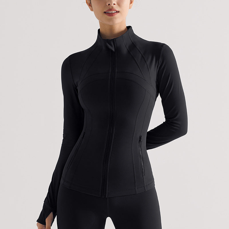 女士运动夹克立领拉链健身服饰跑步修身磨毛裸感lulu瑜伽服外套