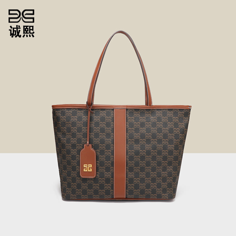 高级感大容量老花手提托特包时尚潮流大容量购物袋休闲单肩腋下包