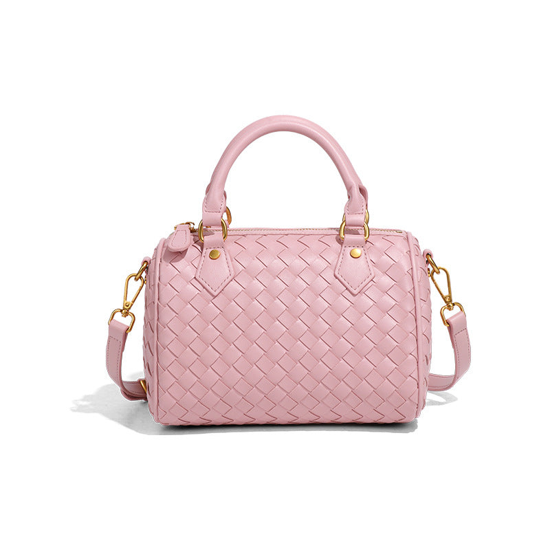 外贸新品棋盘格手提波士顿枕头包时尚手工编织女包休闲单肩斜跨包