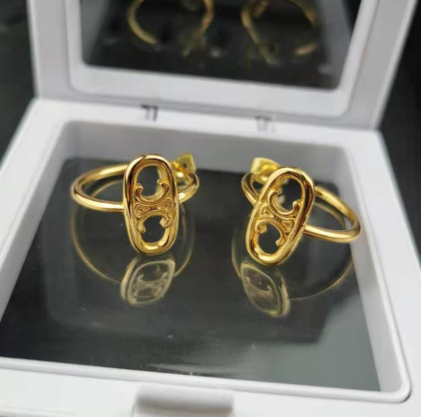 赛家新款凯旋门耳圈复古镂空金色时尚法式耳钉气质耳饰C形耳环女
