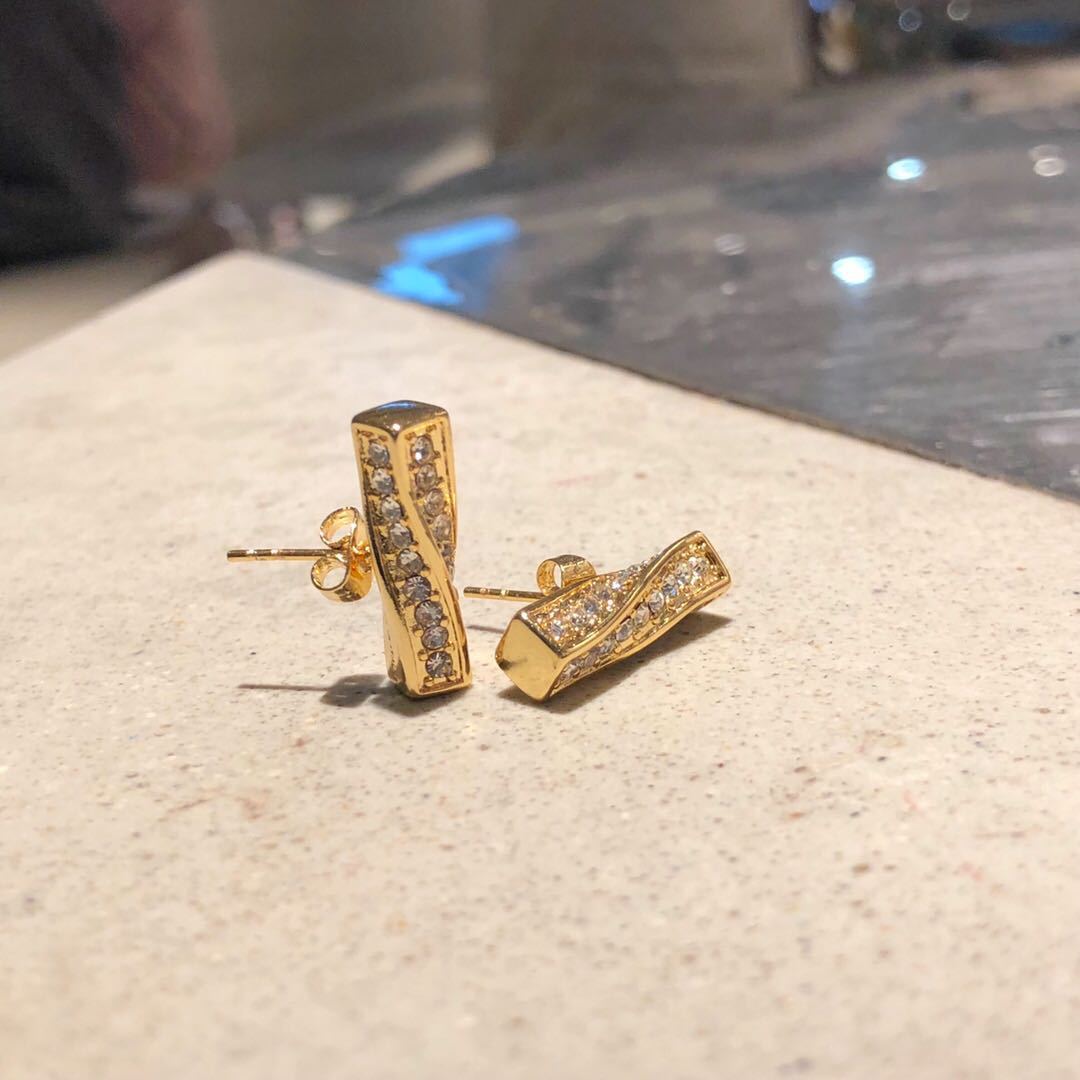 赛家新款ins法式celin风一字耳环闪钻简约时尚耳环小巧钻石耳钉