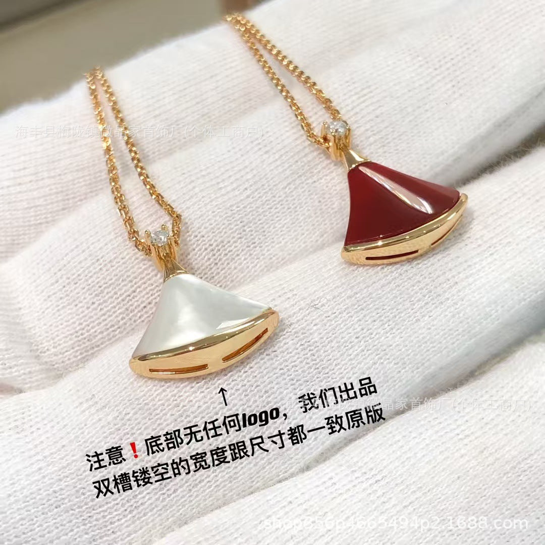 高版本Bao家小扇子项链精工CNC白贝小裙子项链S925银镀18k厚金