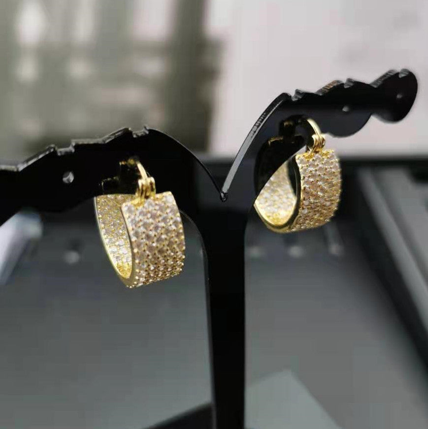 赛家法式新款复古金色满钻耳圈耳扣镶钻圆圈耳环时尚个性冷淡风