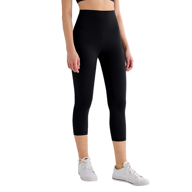 磨毛lulu瑜伽裤女高腰提臀莱卡弹力健身裤裸感八分运动紧身裤21"