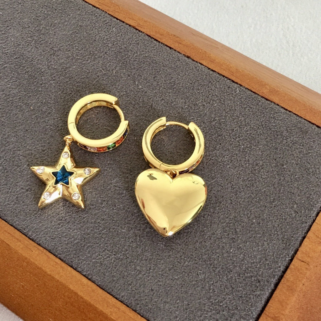 赛林家新款星星爱心耳环女高级感个性气质不对称彩钻猫眼心形耳饰