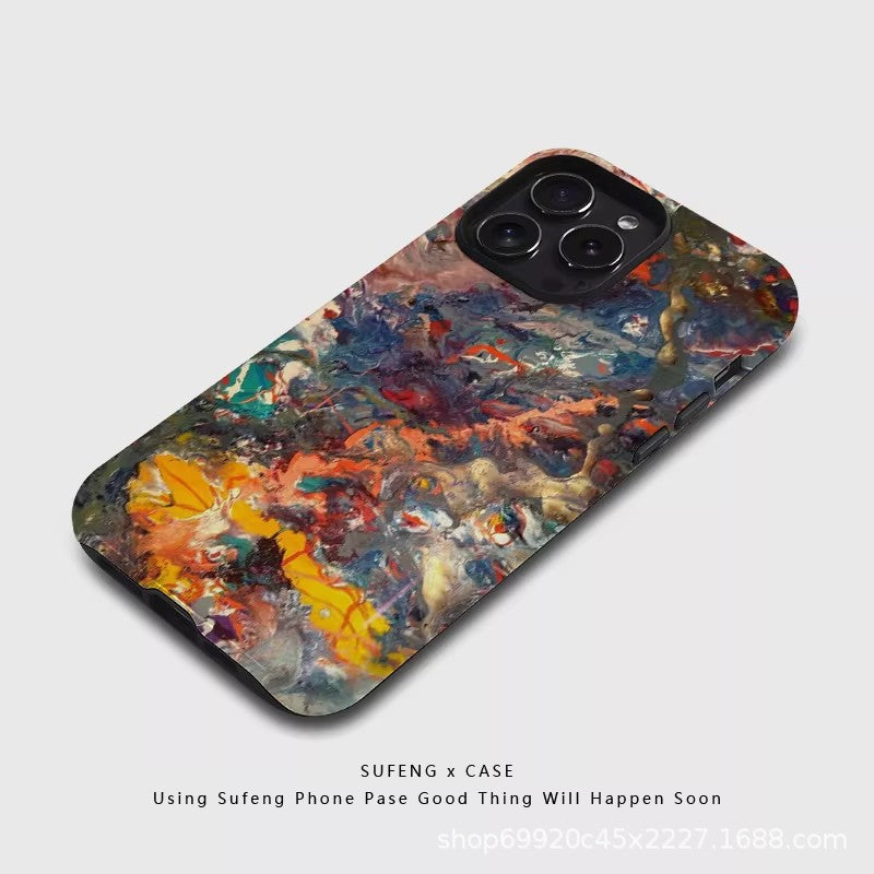 跨境涂鸦彩色水墨适用苹果17Promax手机壳iPhone16磁吸15菲林壳14