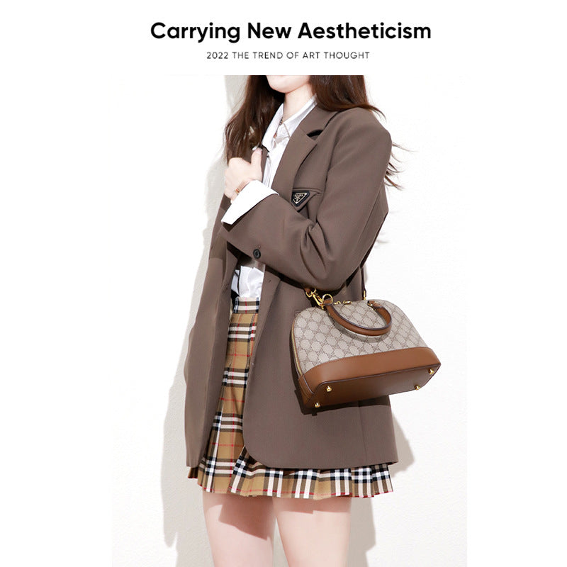 批发经典复古风老花贝壳包2025秋冬新款印花拉链手提单肩斜挎女包