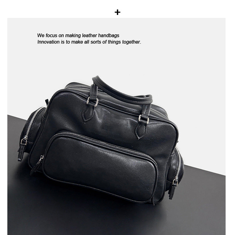 2024新款高级复古口袋机车包时尚通勤手提包大容量单肩大包包女