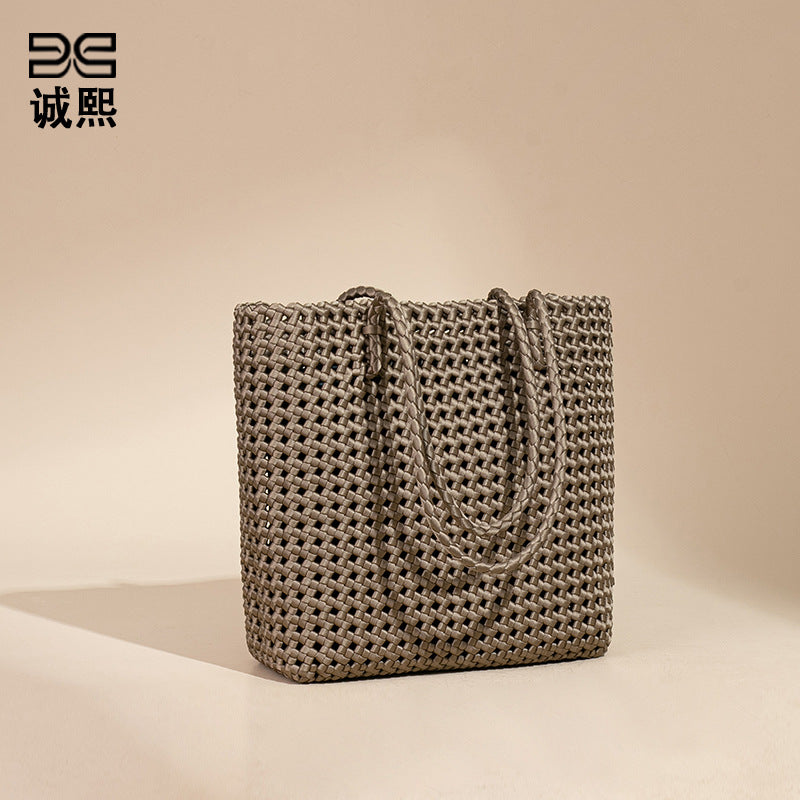 跨境新款大容量单肩托特包风车结镂空子母腋下包高级感通勤编织包