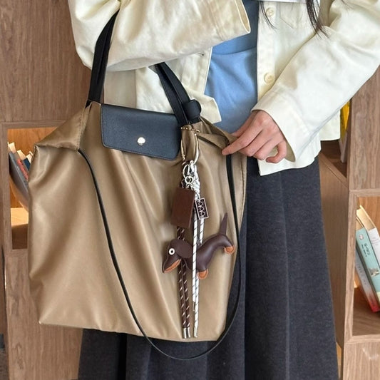韩版简约大容量尼龙配真皮托特包手提包高级洋气百搭单肩斜跨包女