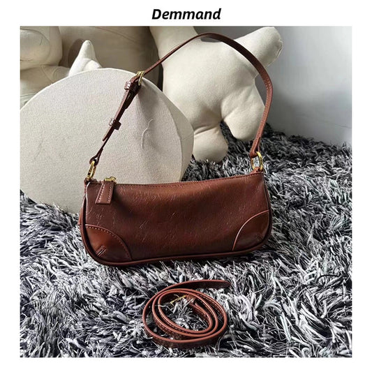 早春牛皮女包2024新款时尚潮流个性百搭单肩斜挎小包包潮真皮女包