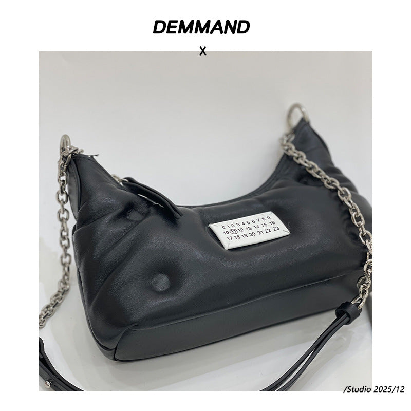 小众设计云朵褶皱羊皮饺子包女春夏新款链条数字女包单肩腋下包