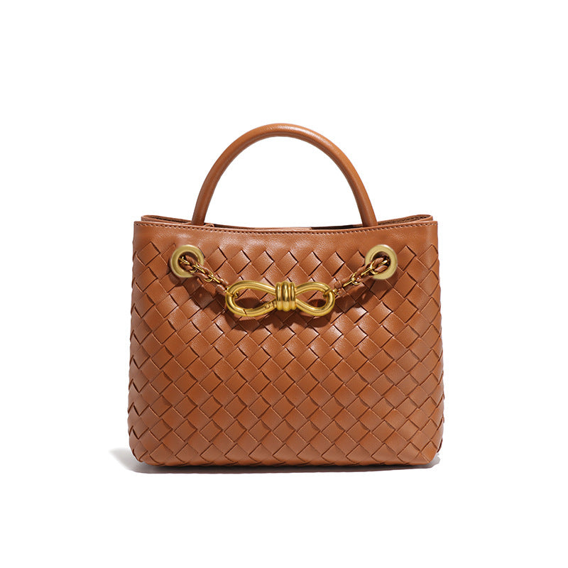 纯色百搭新款手工编织女包时尚通勤手提包链接单肩斜挎托特小方包