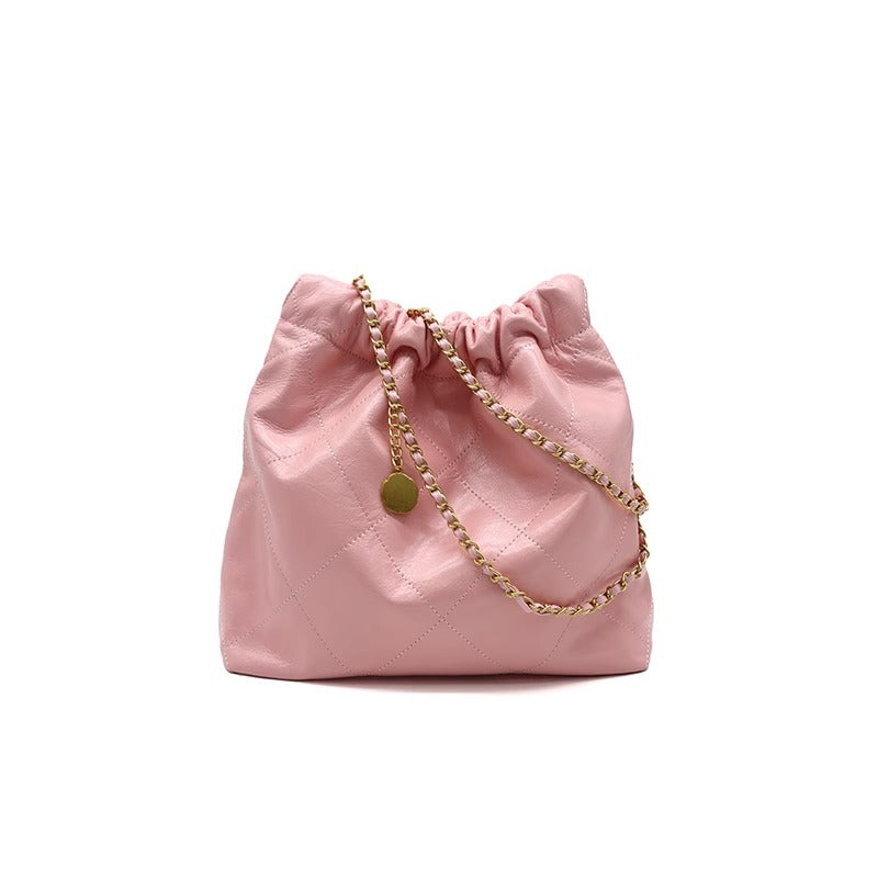 小香风ins潮慵懒风垃圾袋女包22bag大容量托特包真皮菱格包 代发