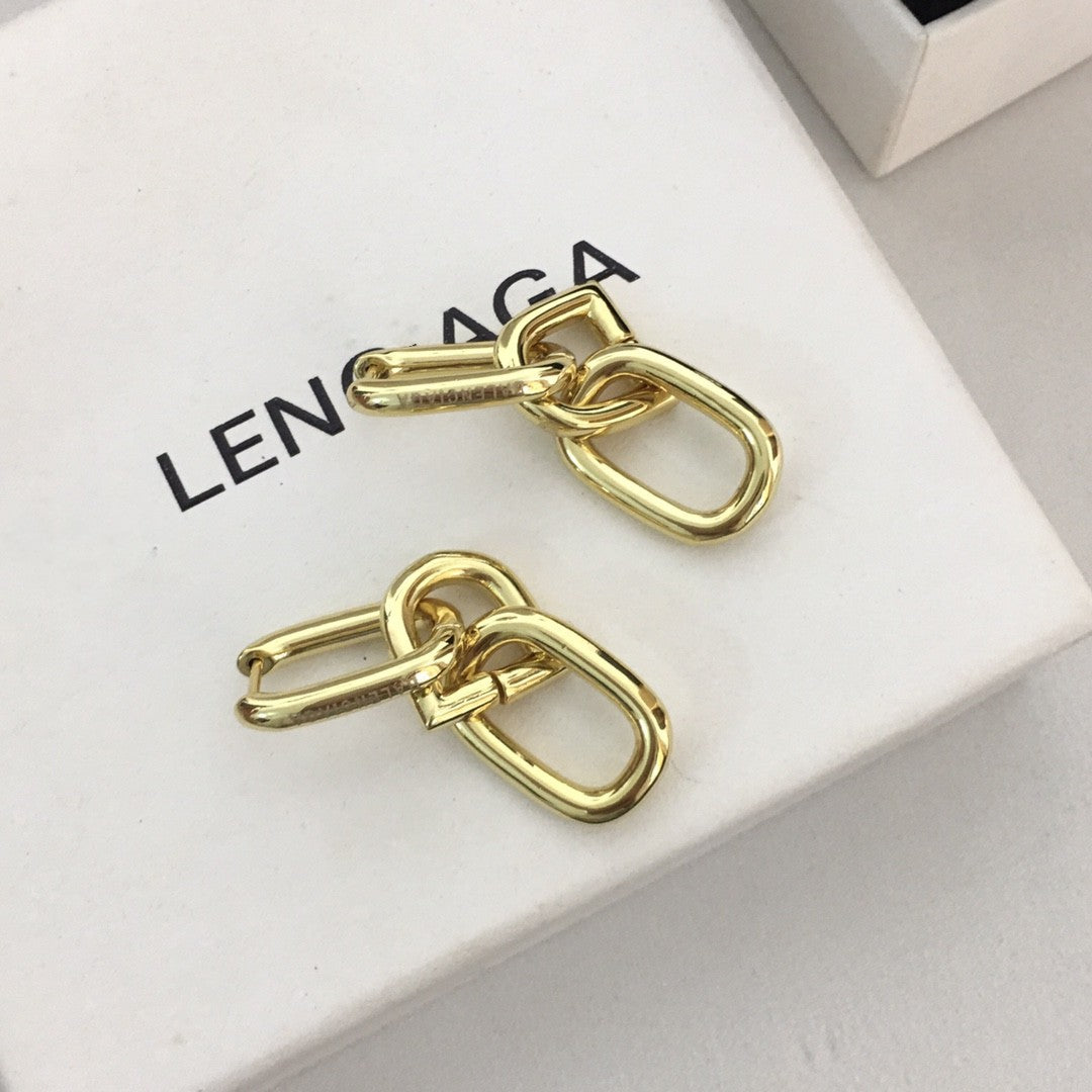 巴家欧美新款粗链条节耳坠耳环气质百搭耳圈法式复古款耳饰女