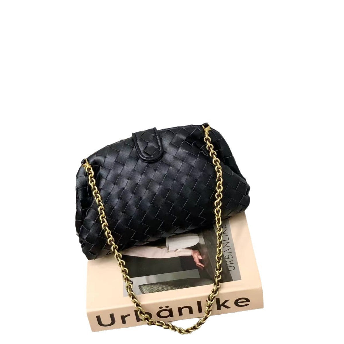 新款链条编织云朵包牛皮单肩腋下手拿包夹子包真皮女包潮流时尚单