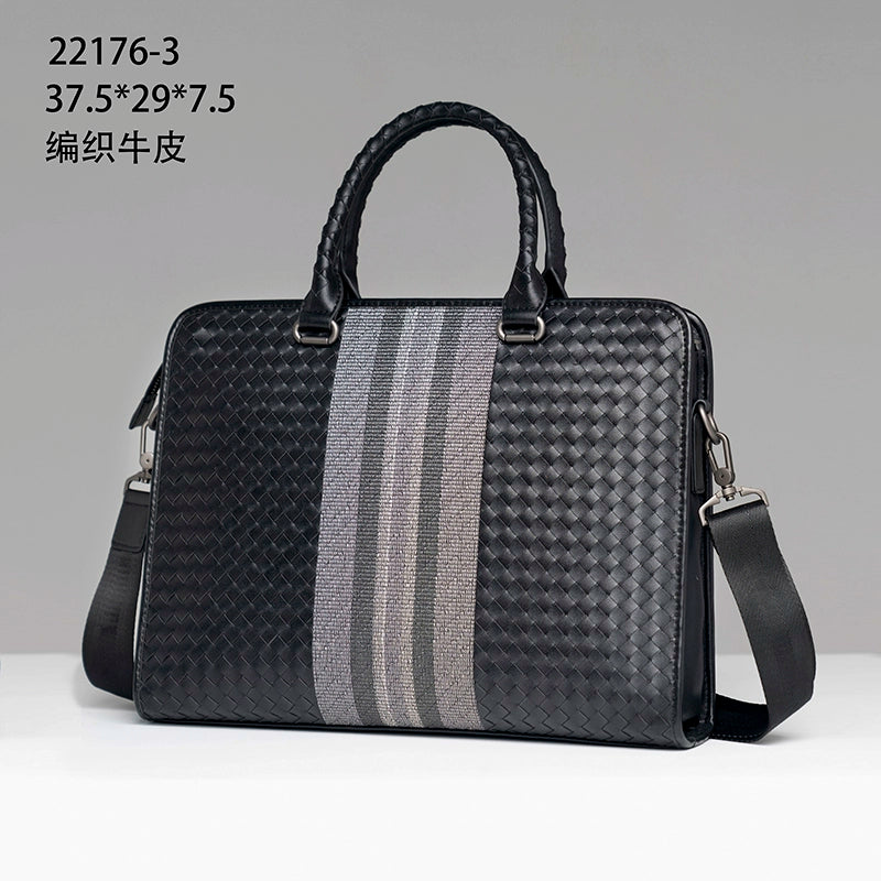 X&BV公文包男商务包男士手提包编织青年电脑潮男手拎包单肩斜挎包