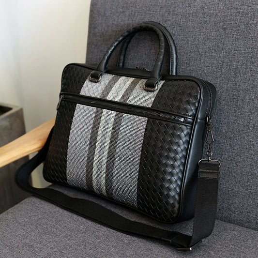 手提包男真皮商务公文包牛皮编织男包单肩斜挎包电脑包男士公文包