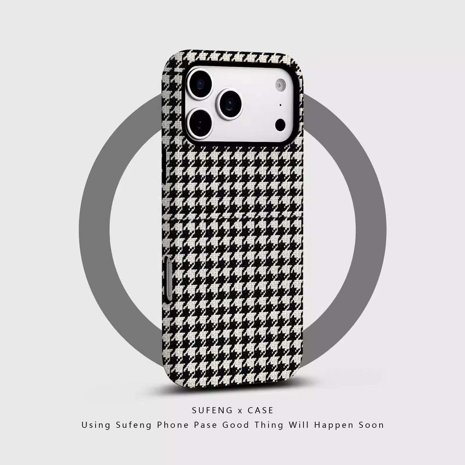 跨境千鸟格适用苹果17Promax手机壳女iPhone16磁吸15菲林壳14三星