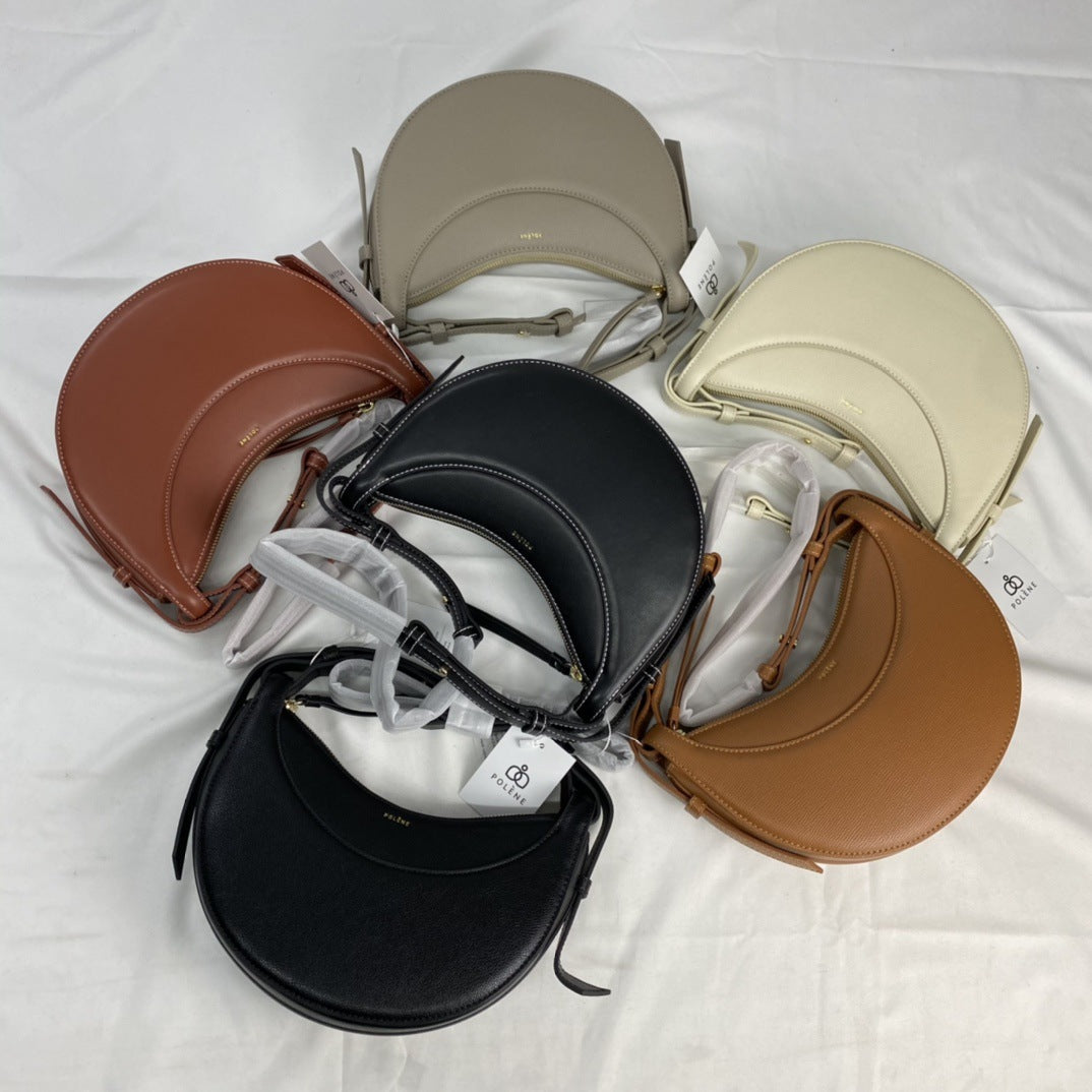 潮 poleno包月牙腋下包法国paris月亮包单肩斜挎包女真皮马鞍包女