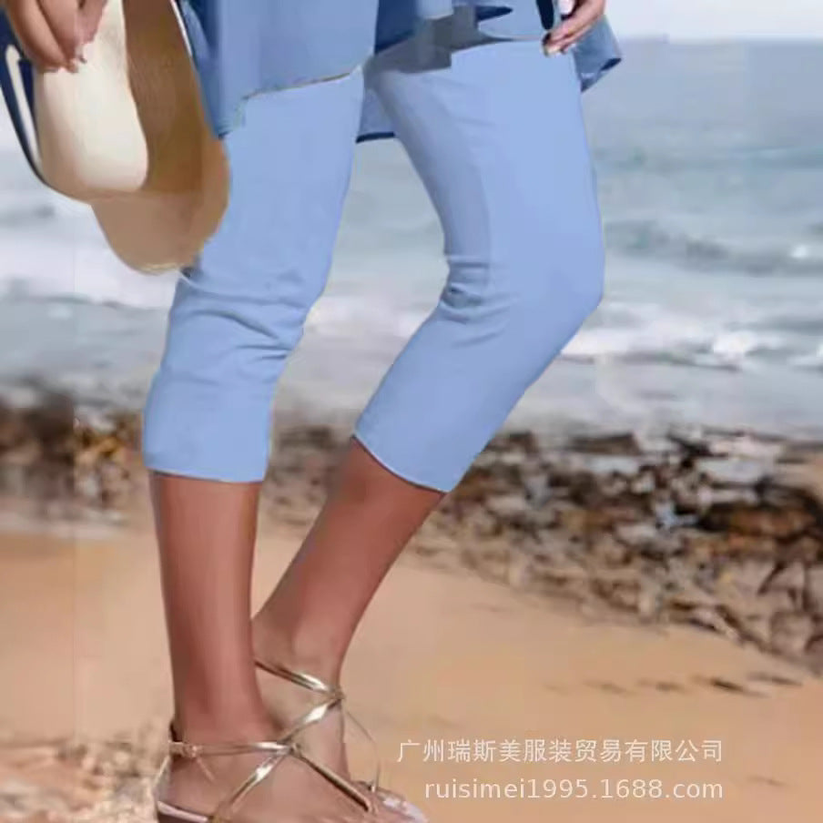 2023亚马逊速卖通夏季女装素色休闲爆款打底裤（大量现货）七分