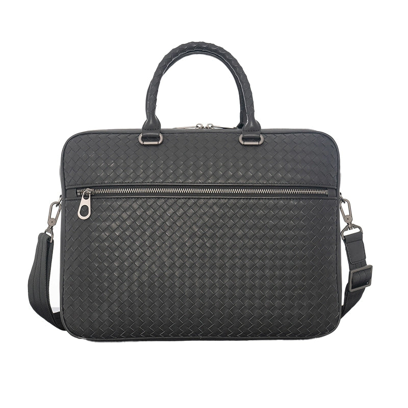 X&BV公文包男商务简约真皮手提包横款编织男士单肩斜挎包大容量潮