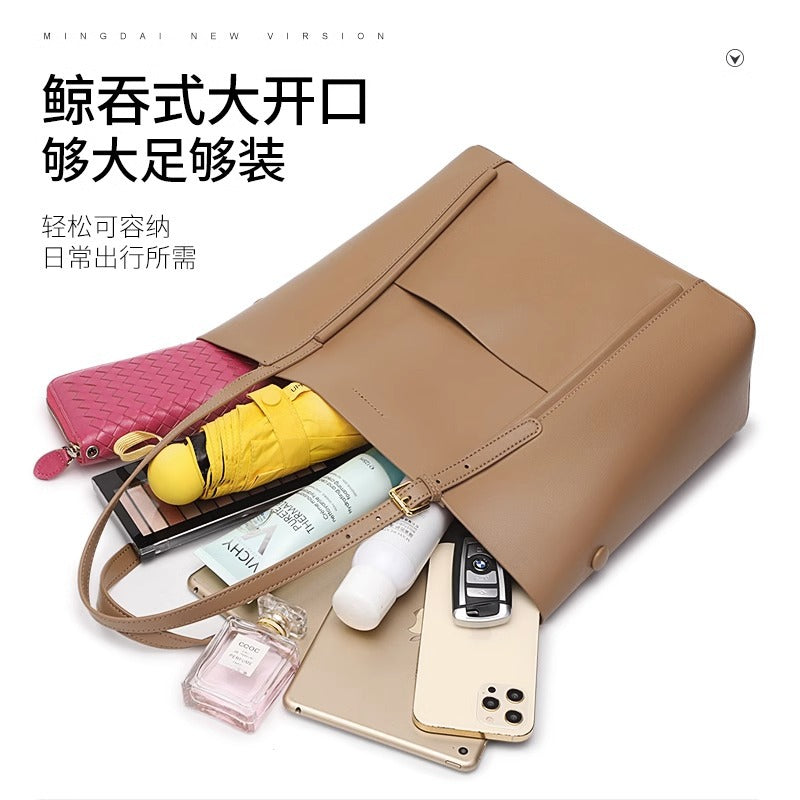 真皮女包包潮新款牛皮通勤大包大容量ins风单肩包女士托特包代发