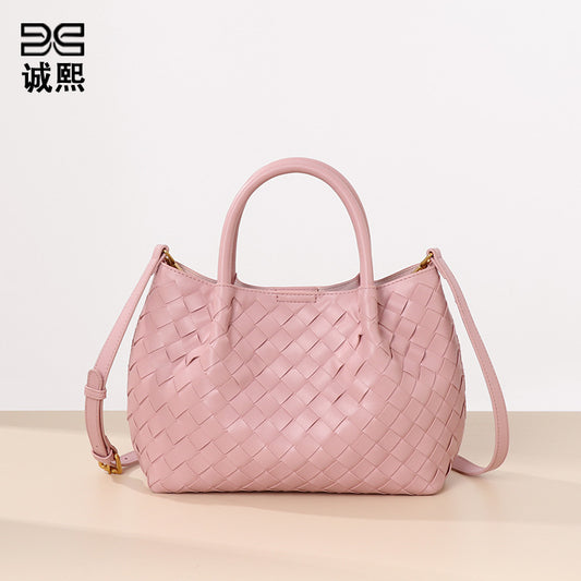 高级感韩版手拎包休闲单肩斜挎包时尚手工编织女包休闲子母托特包