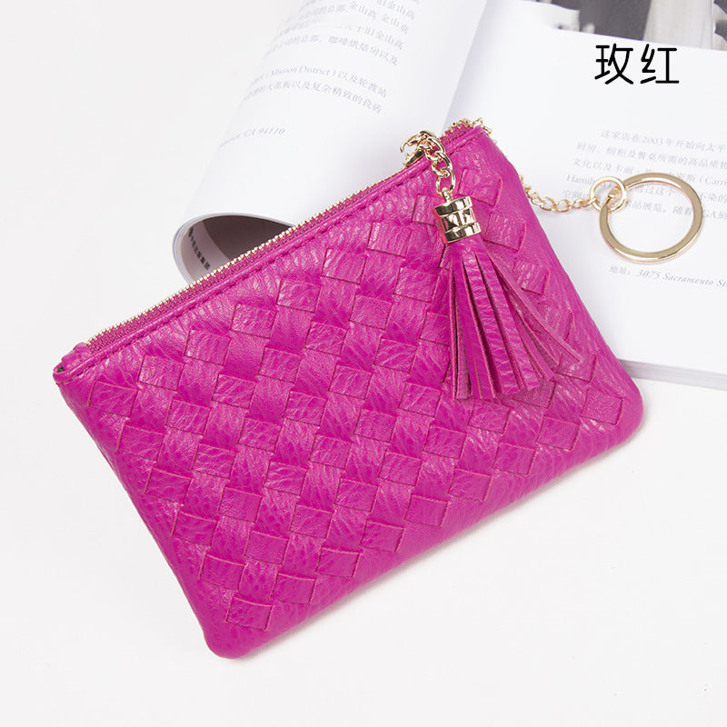 批发定制编织银币零钱包小巧轻便百搭卡包钥匙扣流苏拉链短款钱包