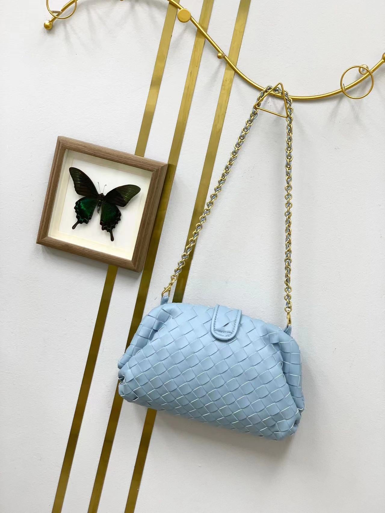 新款链条编织云朵包牛皮单肩腋下手拿包夹子包真皮女包潮流时尚单