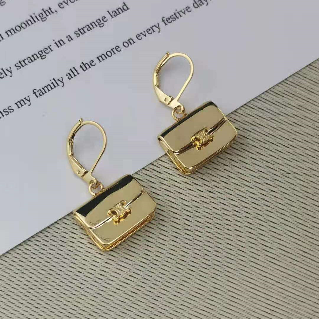 赛家秋冬新款包包耳环高级感气质欧美风光面镀金公文包耳环耳钩