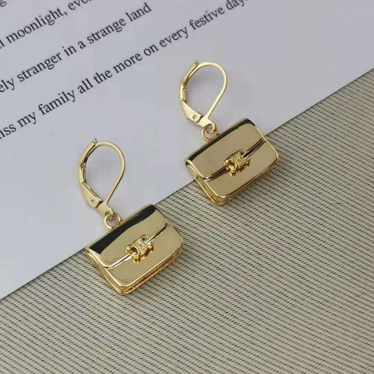 赛家秋冬新款包包耳环高级感气质欧美风光面镀金公文包耳环耳钩