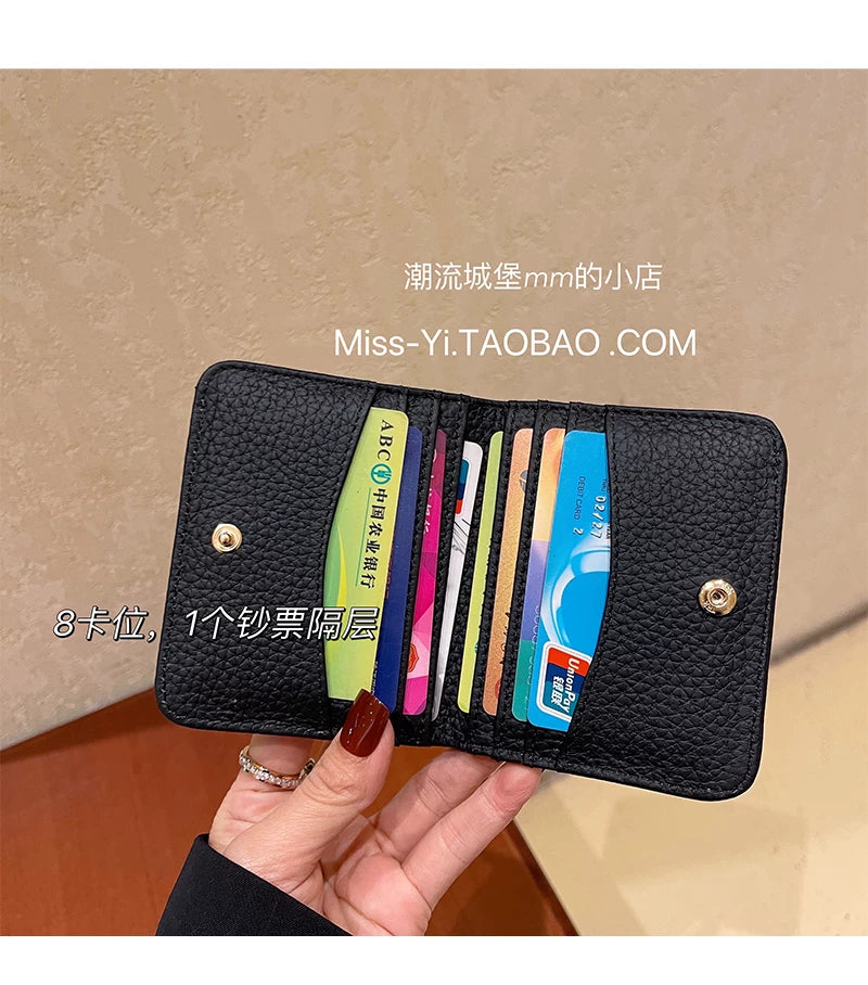 刺绣h卡包真皮小巧搭扣钱包短头层牛皮镂空两折卡夹多卡位零钱包