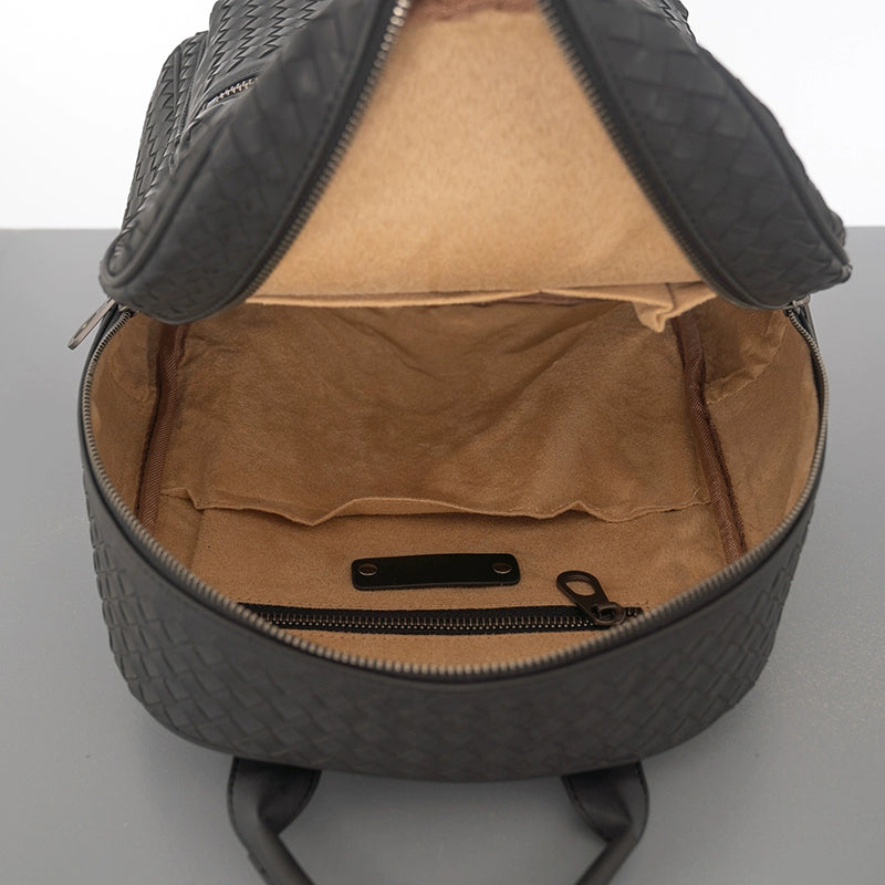 X&BV背包男双肩包真皮大容量休闲商务编织青年电脑包潮流旅行书包