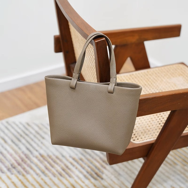 潮 极简togo头层小牛皮大容量托特tote手提单肩斜挎包 无痕代发