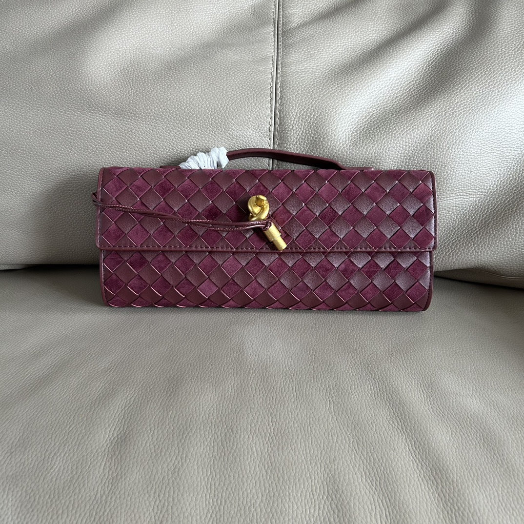 2024高级感真皮通勤法棍包秋冬百搭斜挎包女大容量菱格编织腋下包