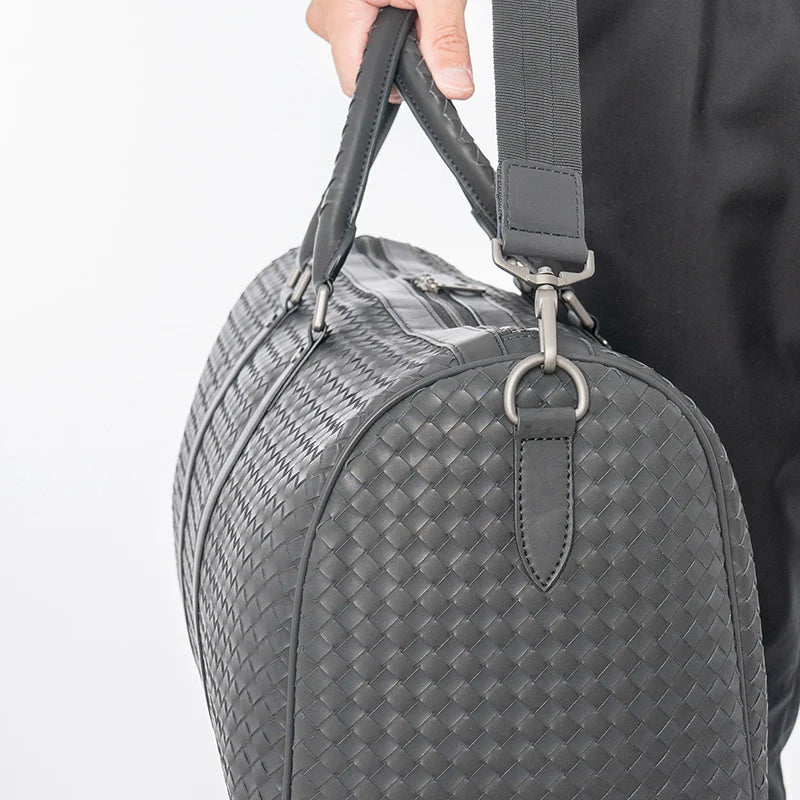 X&BV潮牌真皮男包旅行包单肩包斜挎包韩版大容量手提包背包男编织