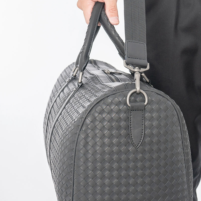 X&BV潮牌真皮男包旅行包单肩包斜挎包韩版大容量手提包背包男编织