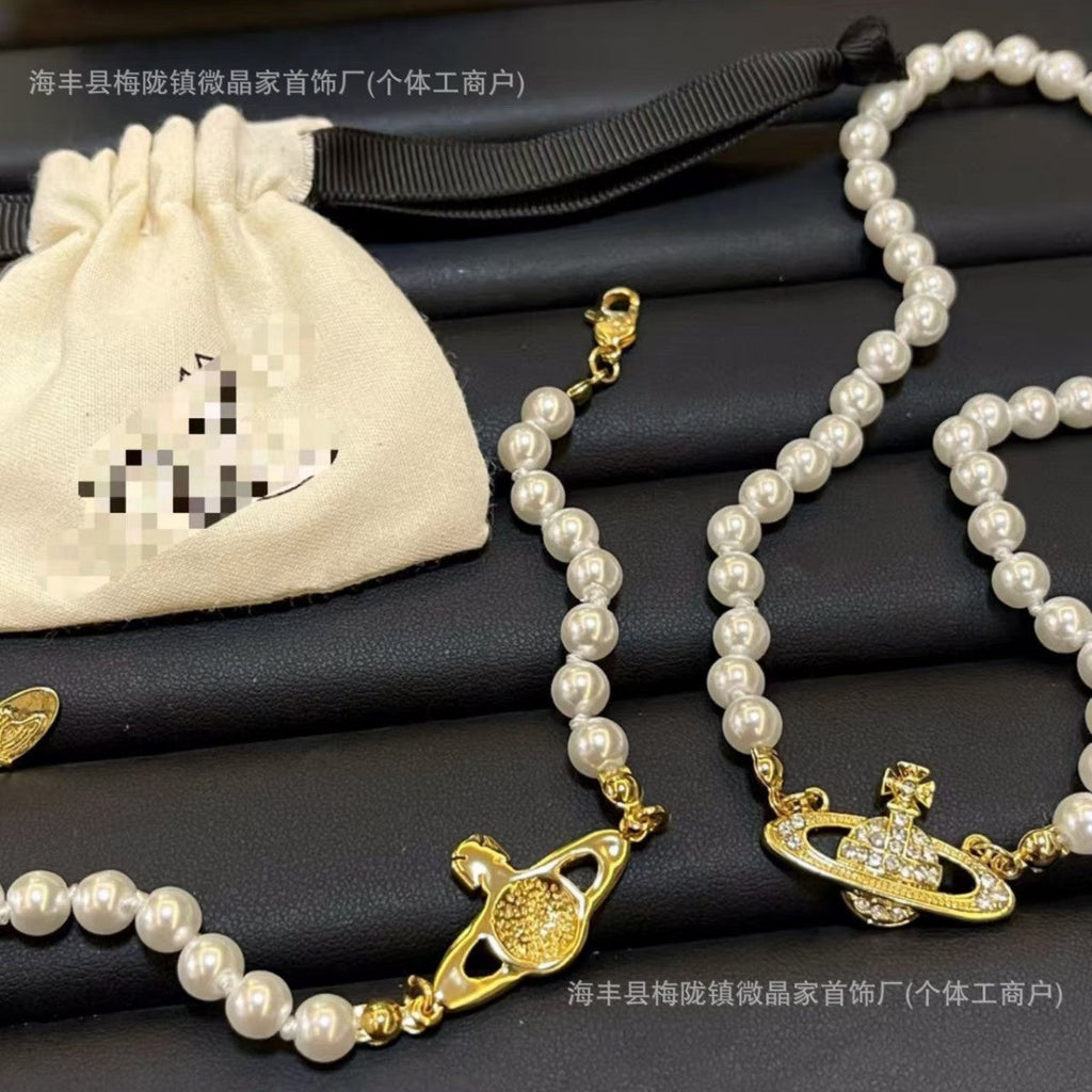 高版本西太后土星珍珠项链女薇薇安经典回形针土星珍珠链工厂直销