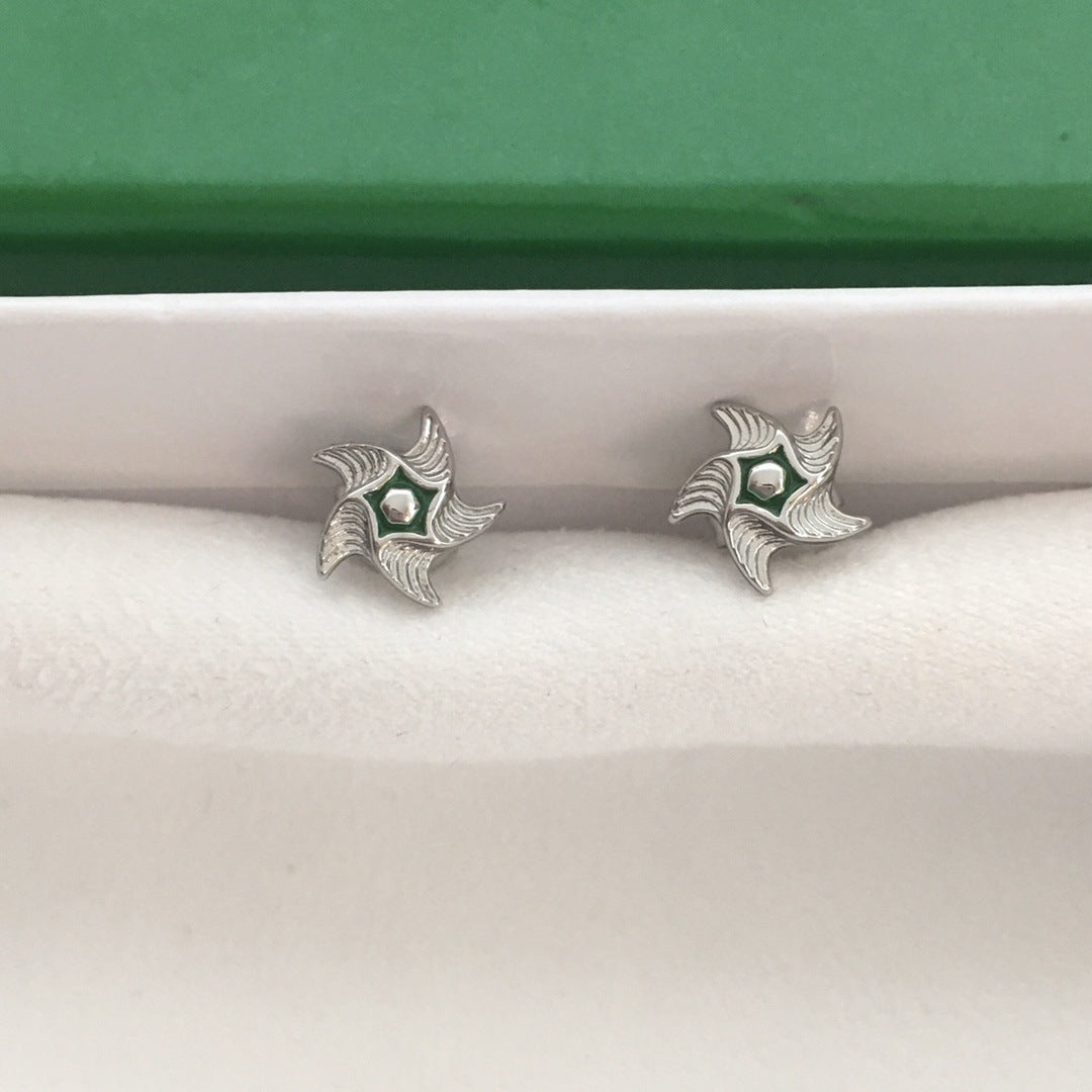 BV风22新款风车珐琅耳钉女高级感气质六芒星旋转小旋风耳环