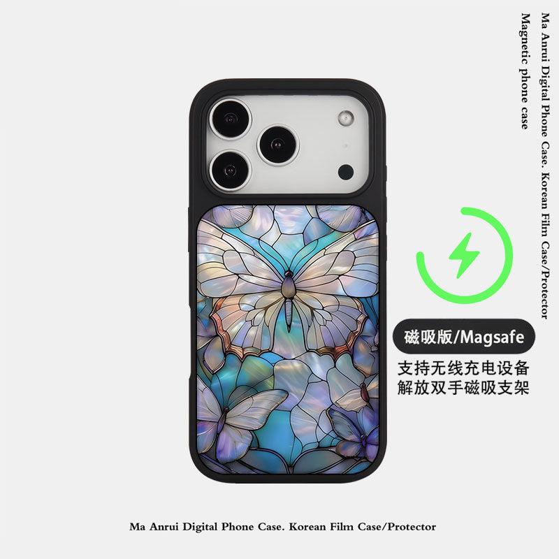 外贸跨境个性蝴蝶适用苹果16pro晶瓷手机壳iPhone17亚克力PC防摔