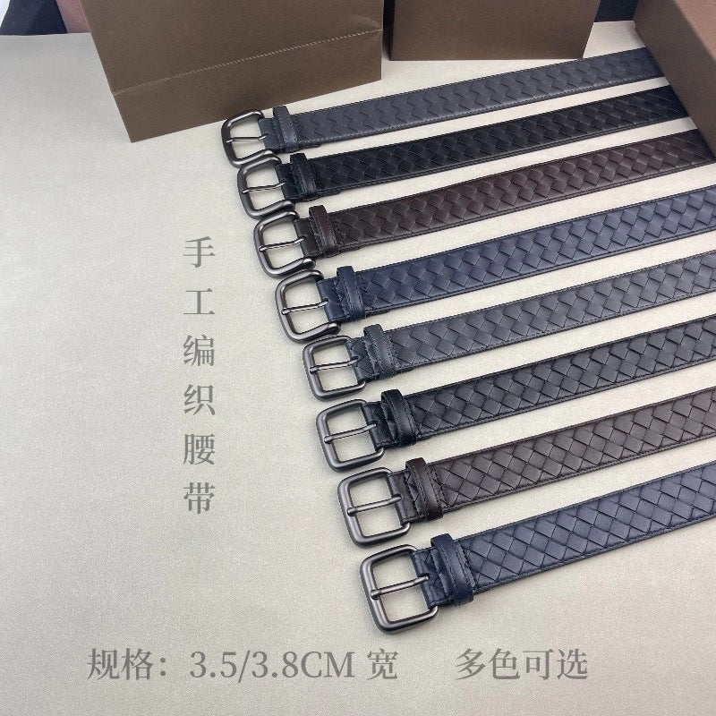 【头层牛皮】bv男士真牛皮手工编织皮带男针扣商务真皮百搭腰带男