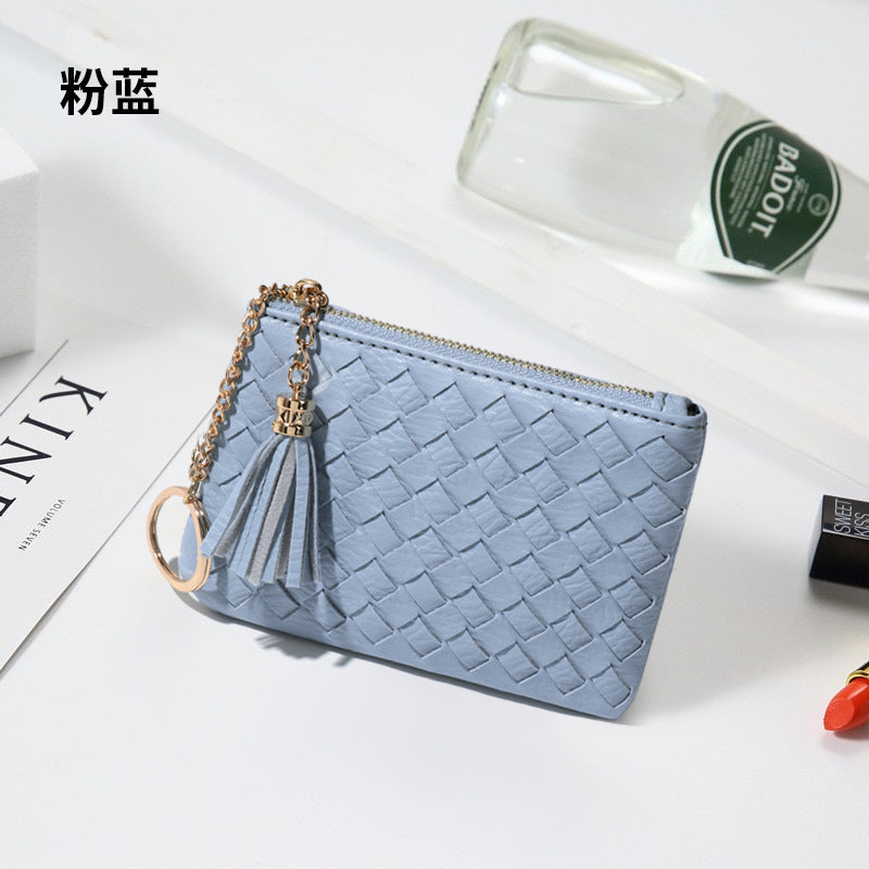 包包2025新款简约韩版女包拉链手拿包流苏迷你编织零钱包钥匙卡包