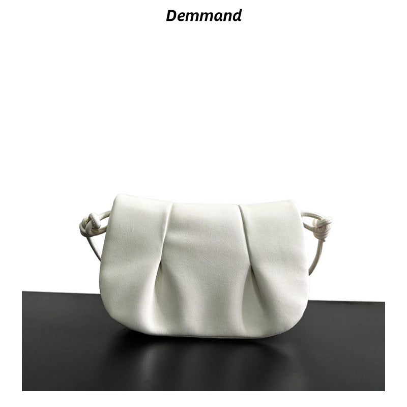 真皮绳结褶皱云朵包女高级感百搭腋下包包秋冬新款单肩斜挎枕头包