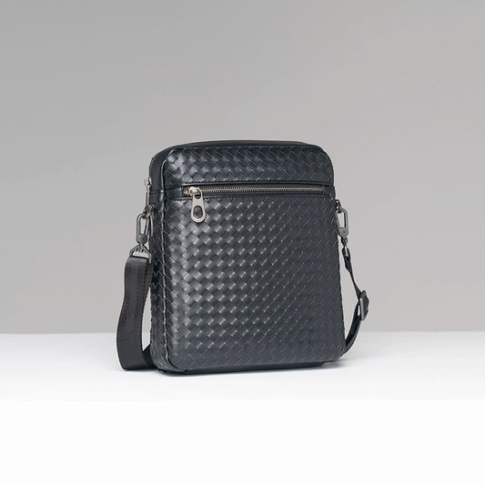 X&BV单肩包男真皮编织竖款时尚背包大容量休闲商务斜挎包男士包包