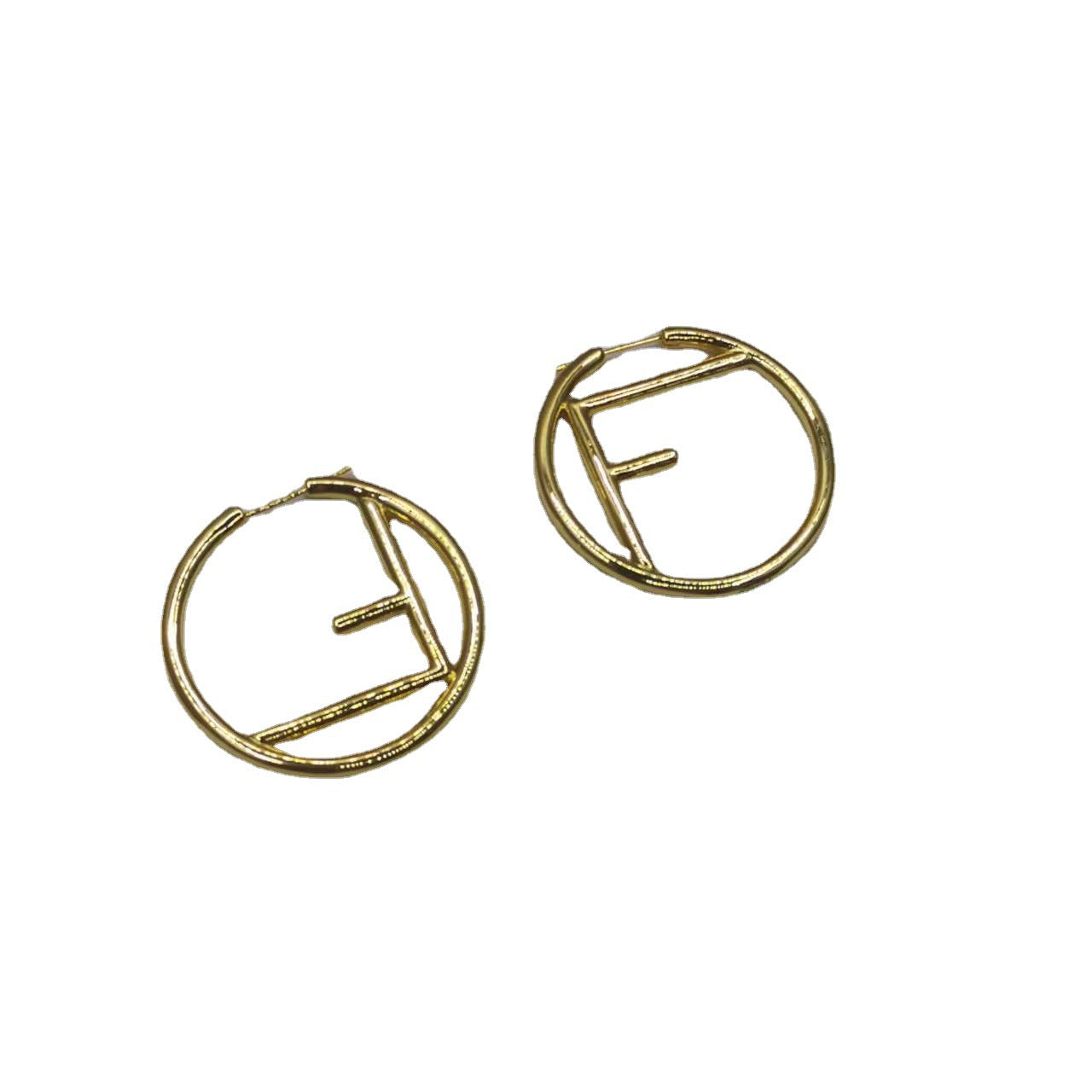 芬家21新款F字母圆圈耳环女高级感气质光面欧美风耳扣不对称耳圈