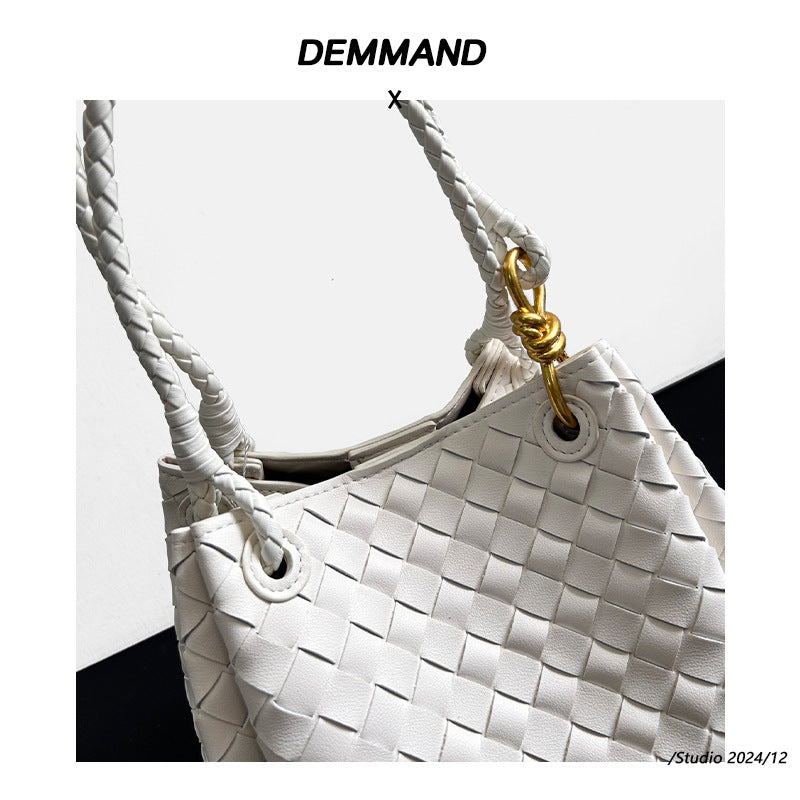 2024新款真皮编织降落伞包舒淇同款手提菜篮子大容量牛皮水桶包