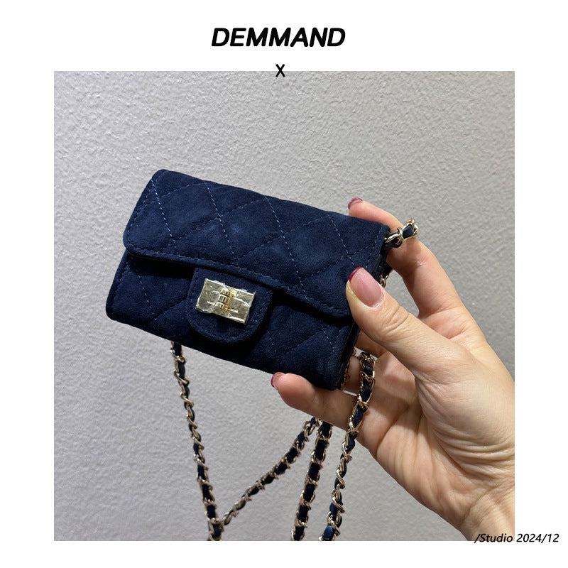 头层牛皮磨砂mini小方包卡包钱包腰包多功能菱格链条包迷你口红包