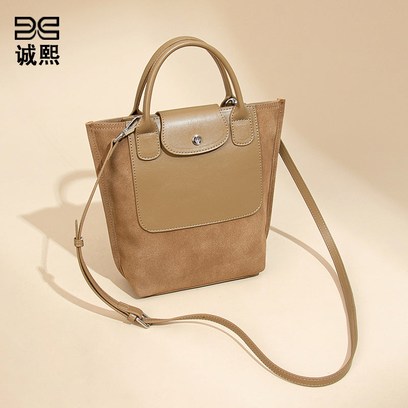 新款拼接磨砂麂皮绒手提女包时尚单肩斜跨包休闲百搭大容量托特包