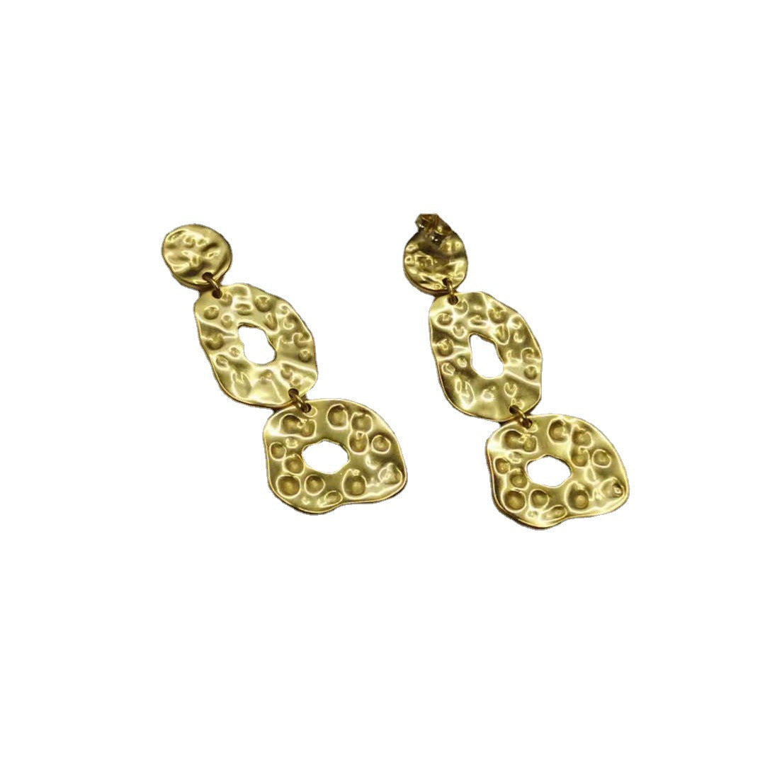 赛家21新款三环凹凸长款耳钉女高级感气质欧美几何形圆圈耳环